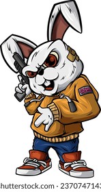 Carácter conejo con estilo de arte callejero con arma