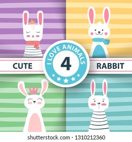 Rabbit characters. Cute winter illustration. Hand draw