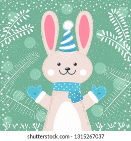 Rabbit characters. Cute winter illustration. Hand draw
