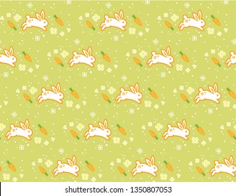 Rabbit chasing carrots in green land