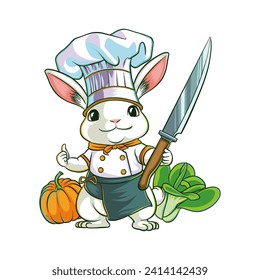 rabbit chef illustration in colored cartoon style