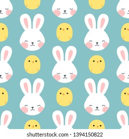 Rabbit and chick Seamless Pattern Background, Scandinavian Happy bunny with cloud, easter. cartoon rabbit vector illustration for kids nordic background