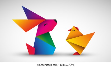 rabbit and chick vector Easter card