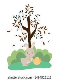 Rabbit and chicken cartoon vector design