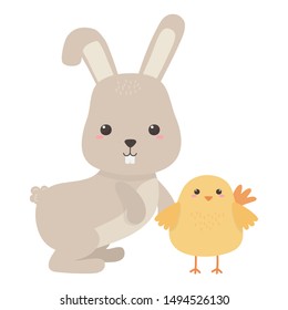 Rabbit and chicken cartoon vector design