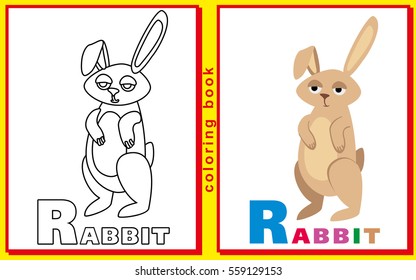 rabbit. children's coloring book with letters and words