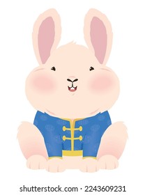 rabbit chinese with blue dress character