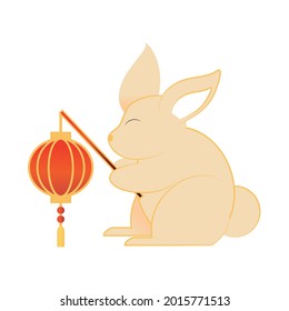 conejo con un icono aislado de farolilla china