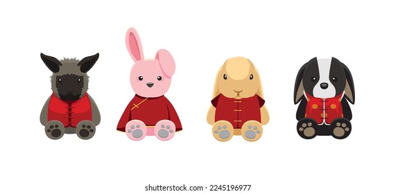 Rabbit Chinese New Year Clothes Cartoon Vector Character