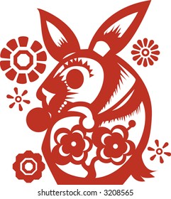 Rabbit in Chinese Traditional Paper Cut Style ( Vector )