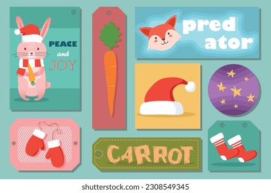 Rabbit with Christmas accessories and the predator that is fox. Rabbit likes carrot. 