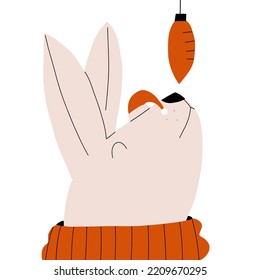 Rabbit and Christmas ball. Symbol of the Chinese new year 2023. Vector illustration in hand drawn style