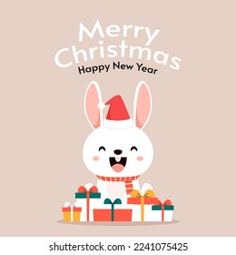 Rabbit in Christmas day. Christmas Vector illustration.