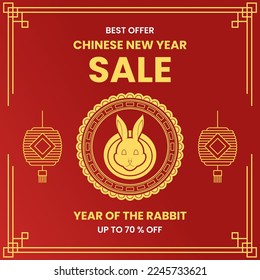 conejo en ornamento circular y diseño de linternas para la venta de año nuevo chino. sencillo y elegante. utilizado para promoción, publicidad y anuncios