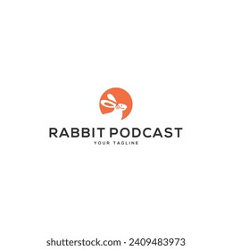rabbit circle round negative space with podcast media logo design vector