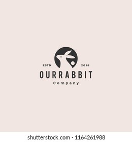 rabbit circle round negative style logo vintage hipster retro icon vector