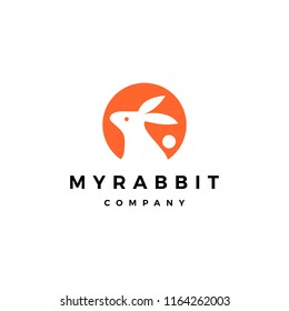 rabbit circle round negative style logo icon vector