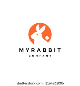 rabbit circle round negative style logo icon vector