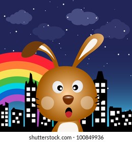Rabbit in the city at night
