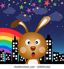 Rabbit in the city at night