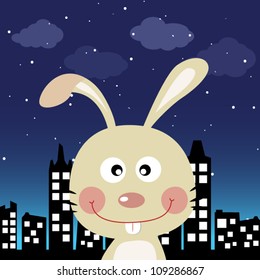 Rabbit in the city at night