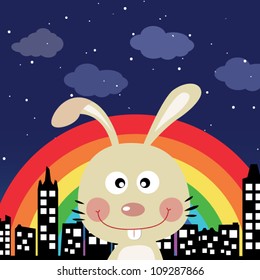 Rabbit in the city at night