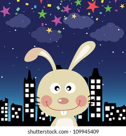 Rabbit in the city at night