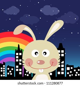 Rabbit in the city at night