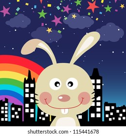 Rabbit in the city at night