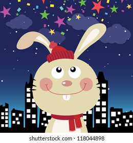 Rabbit in the city at night