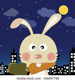 Rabbit in the city at night