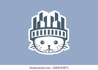Diseño del logo vectorial del Sticker de la Ciudad del Conejo. Diseño de la arquitectura de la ciudad. Icono vectorial del logotipo de la pegatina inmobiliaria.
