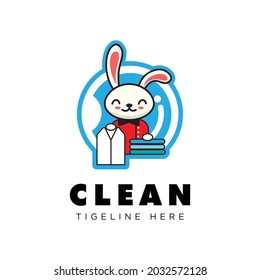 rabbit cleaning clouts logo for industries with smile face