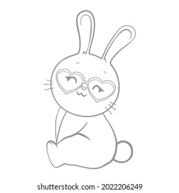 Rabbit close-up sketch, contour on a white background looks like protruding ears are visible in front of the muzzle
