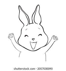 Rabbit close-up sketch, contour on a white background looks like protruding ears are visible in front of the muzzle