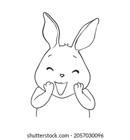 Rabbit close-up sketch, contour on a white background looks like protruding ears are visible in front of the muzzle