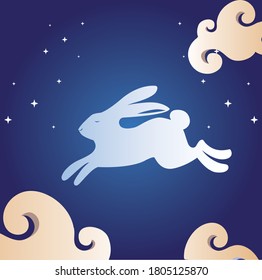 rabbit with clouds and stars design, Happy mid autumn harvest festival oriental chinese and celebration theme Vector illustration