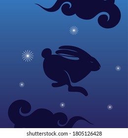 rabbit with clouds and stars silhouette design, Happy mid autumn harvest festival oriental chinese and celebration theme Vector illustration