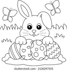 Rabbit Collecting Easter Egg Coloring Page 