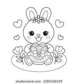 Rabbit collecting easter egg coloring page