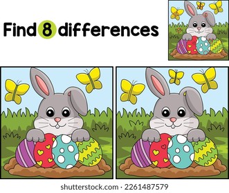 Rabbit Collecting Easter Egg Find The Differences