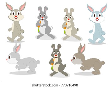 Rabbit Collection of Seven Characters Vector Images - funny and cartoon