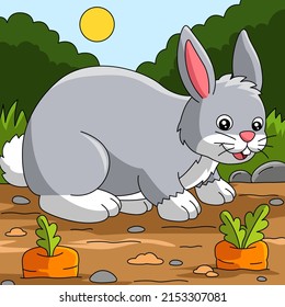Rabbit Colored Cartoon Farm Illustration