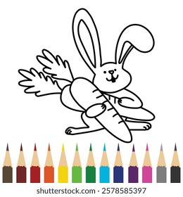 rabbit coloring book design illustration