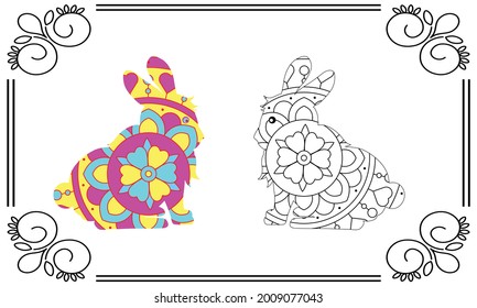 rabbit coloring book for kids and adult.animal coloring page for kids and adult