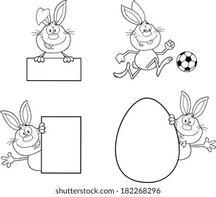 Rabbit Coloring Cartoons 1. Set Vector Collection