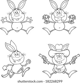 Rabbit Coloring Cartoons 3. Set Vector Collection