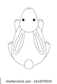 Rabbit for coloring. Cute, little rabbit - top view. Children's linear drawing for coloring - bunny. Outline. Hand drawing. Scandinavian style