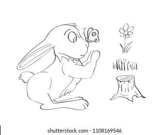 Rabbit for coloring outline. Line Art. Coloring book.