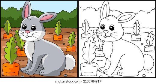 Rabbit Coloring Page Colored Illustration